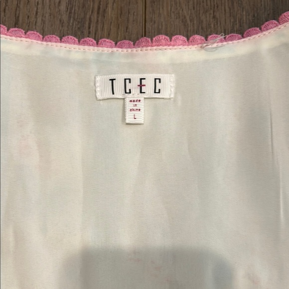 TCEC Pastel Pink Mint Green Floral Short Sleeve Cottagecore Dress Size Large - Picture 9 of 13